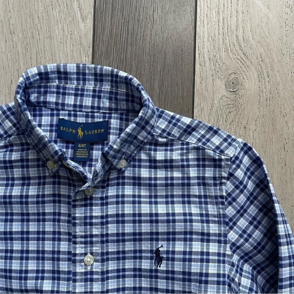Ralph Lauren kids Blue and White Plaid Button-Up Shirt